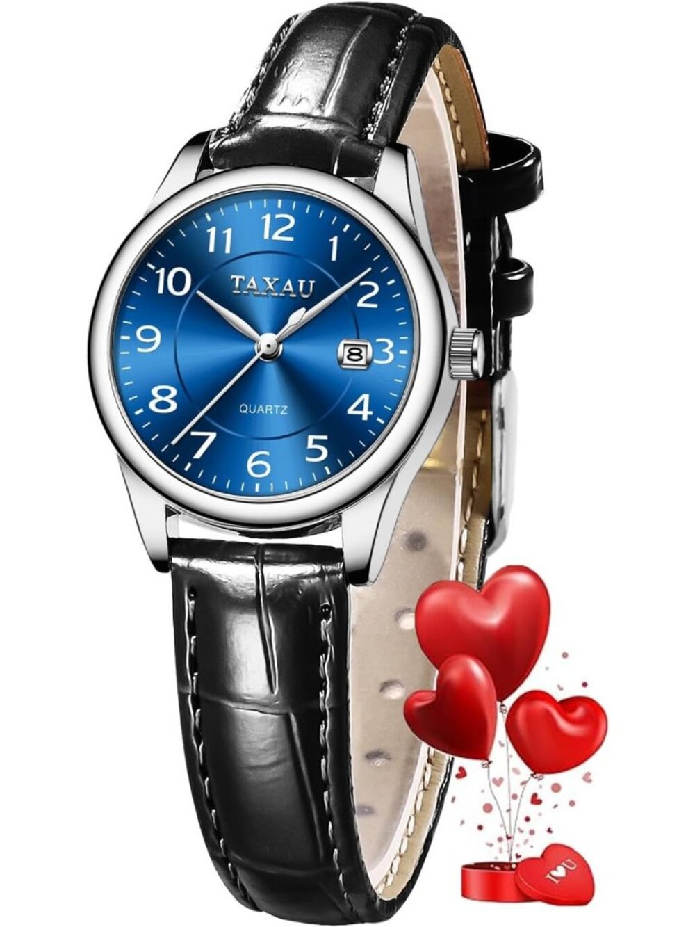 Women's Black Blue Waterproof Stylish Analog Quartz Leather Band Wrist Watches